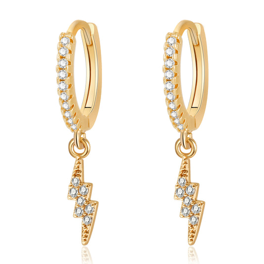 Pave Rhinestone Lightning Bolt Drop Hoop Earrings