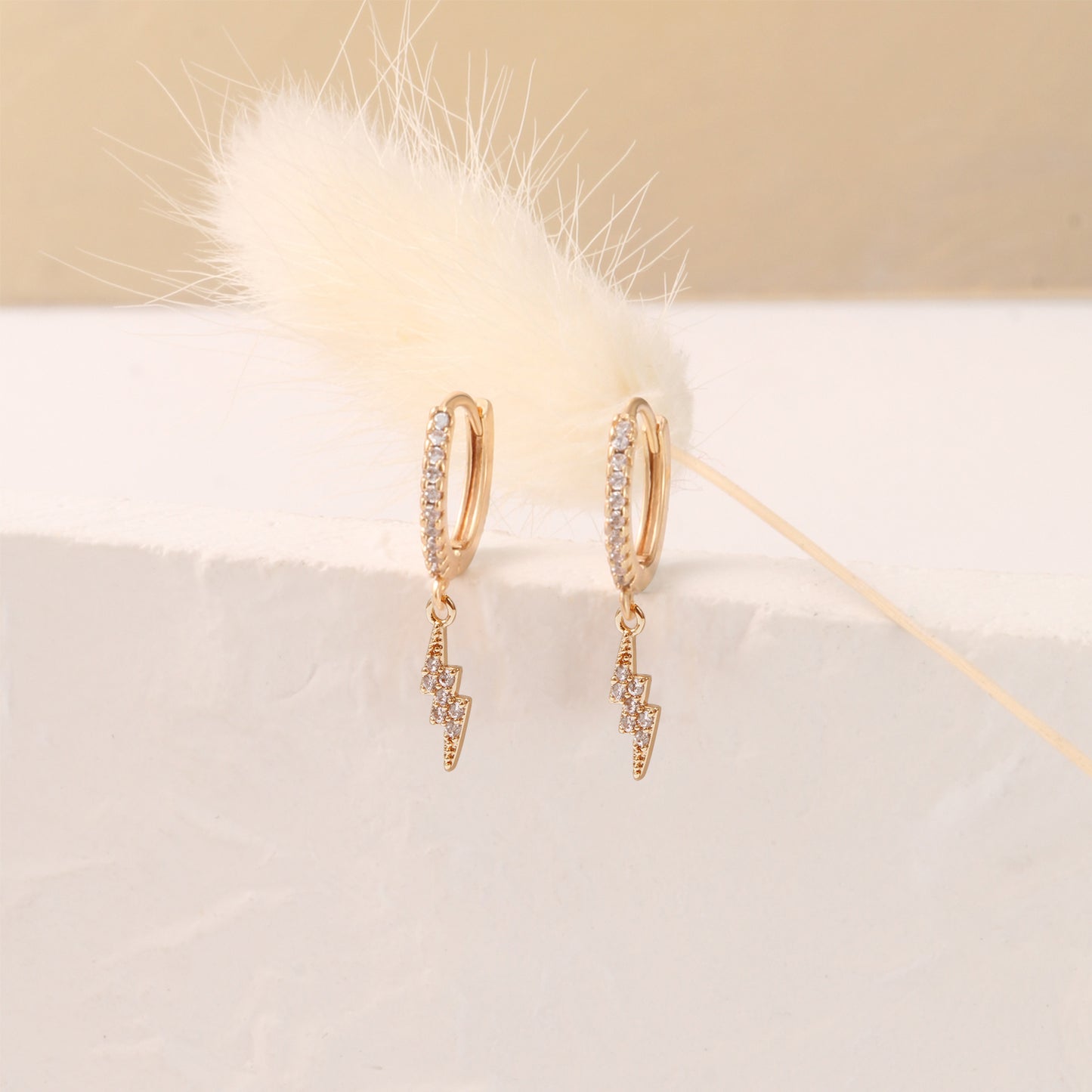 Pave Rhinestone Lightning Bolt Drop Hoop Earrings