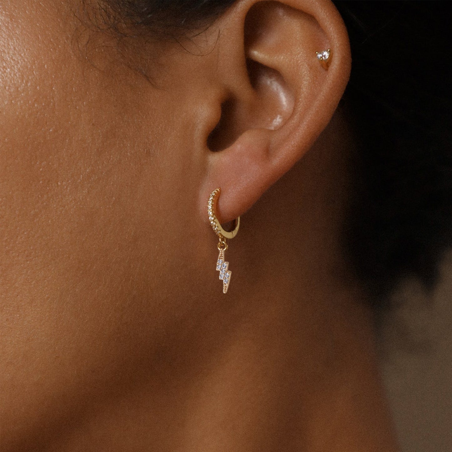 Pave Rhinestone Lightning Bolt Drop Hoop Earrings