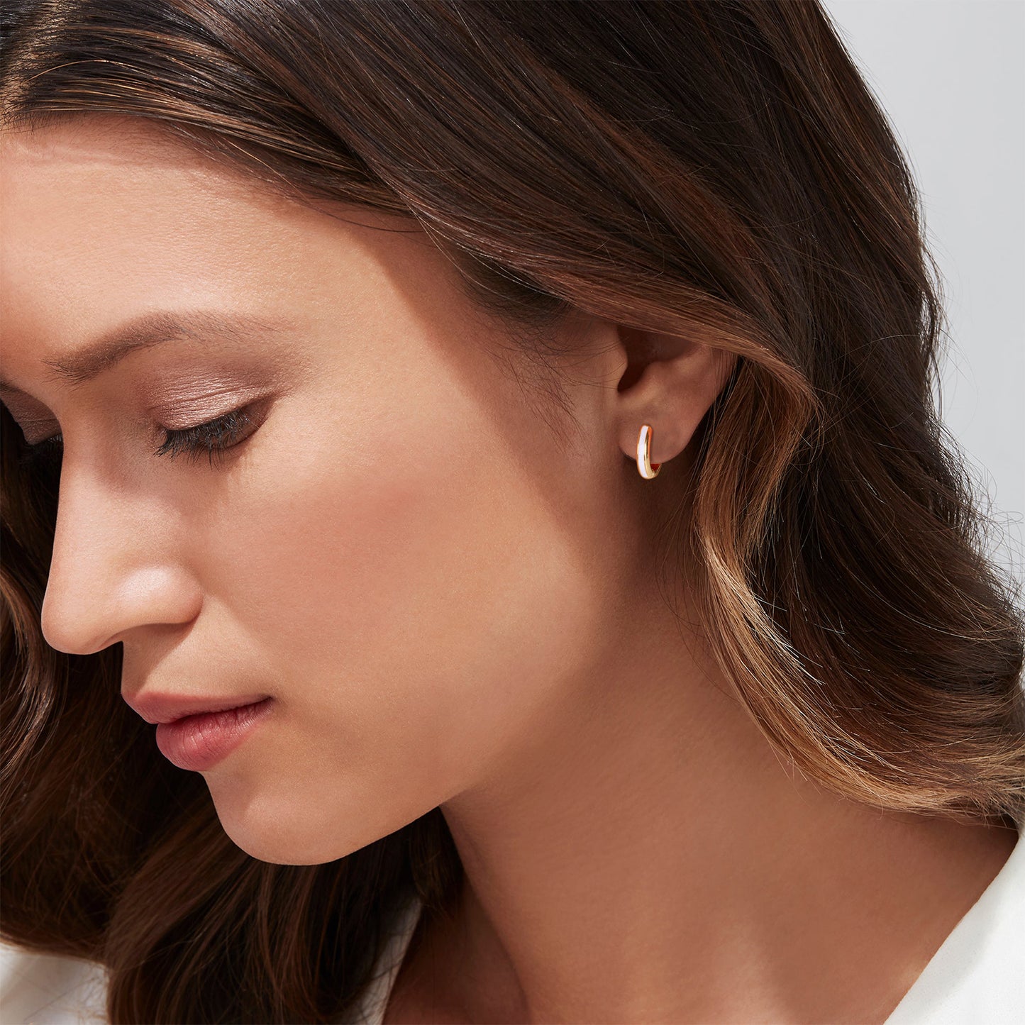 White Enamel Small Hoop Earrings for Women