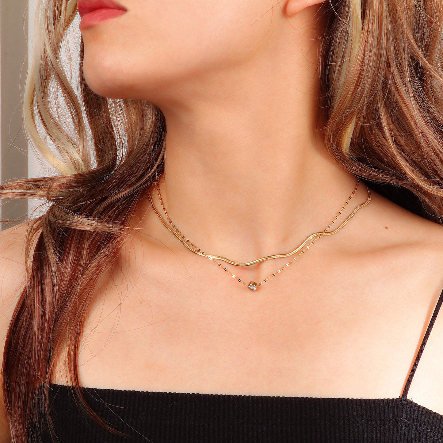 Layered Gold Mirror Chain Necklace