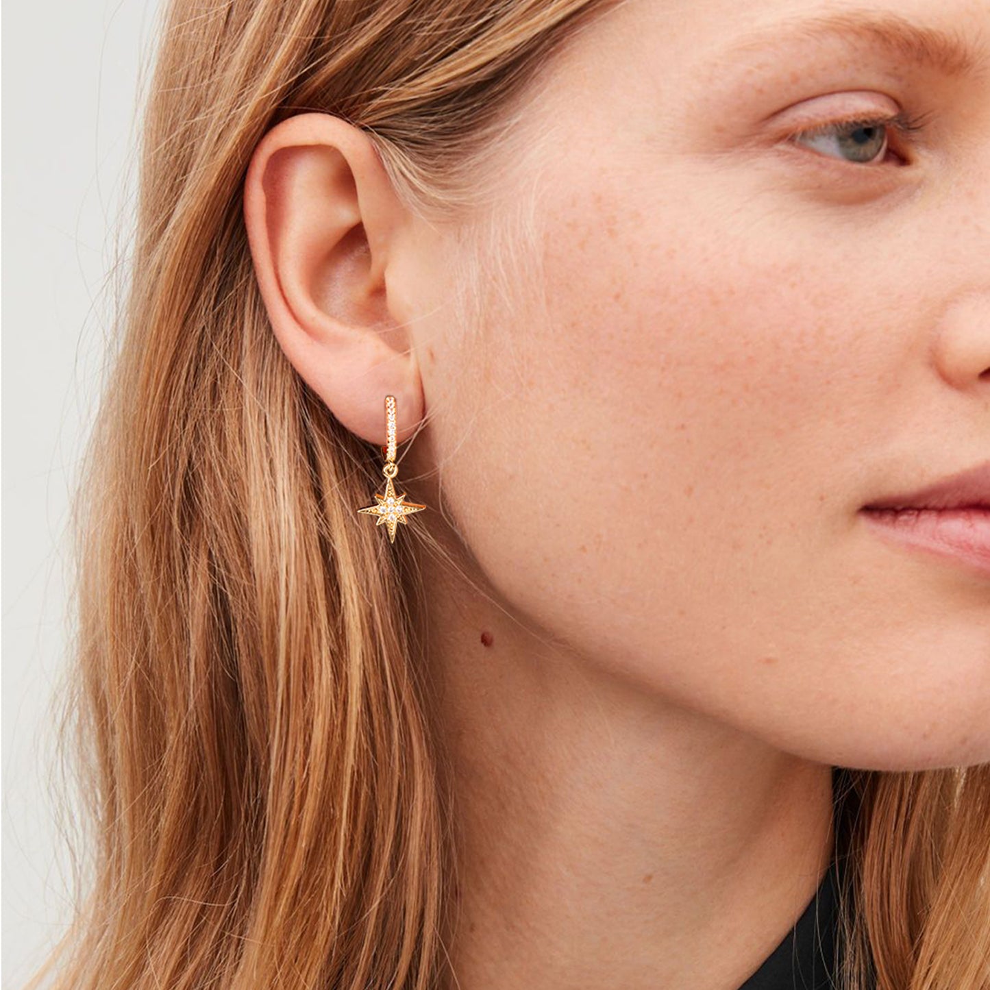 Pave CZ Starburst Drop Huggie Earrings