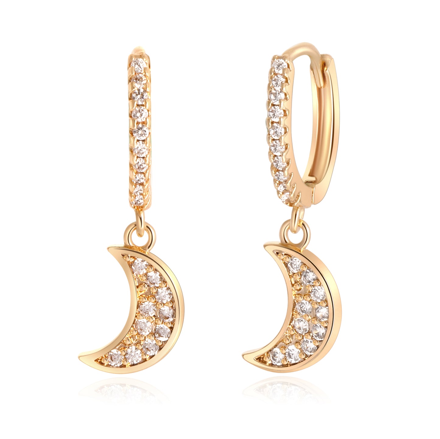 Pave CZ Moon Drop Huggie Earrings
