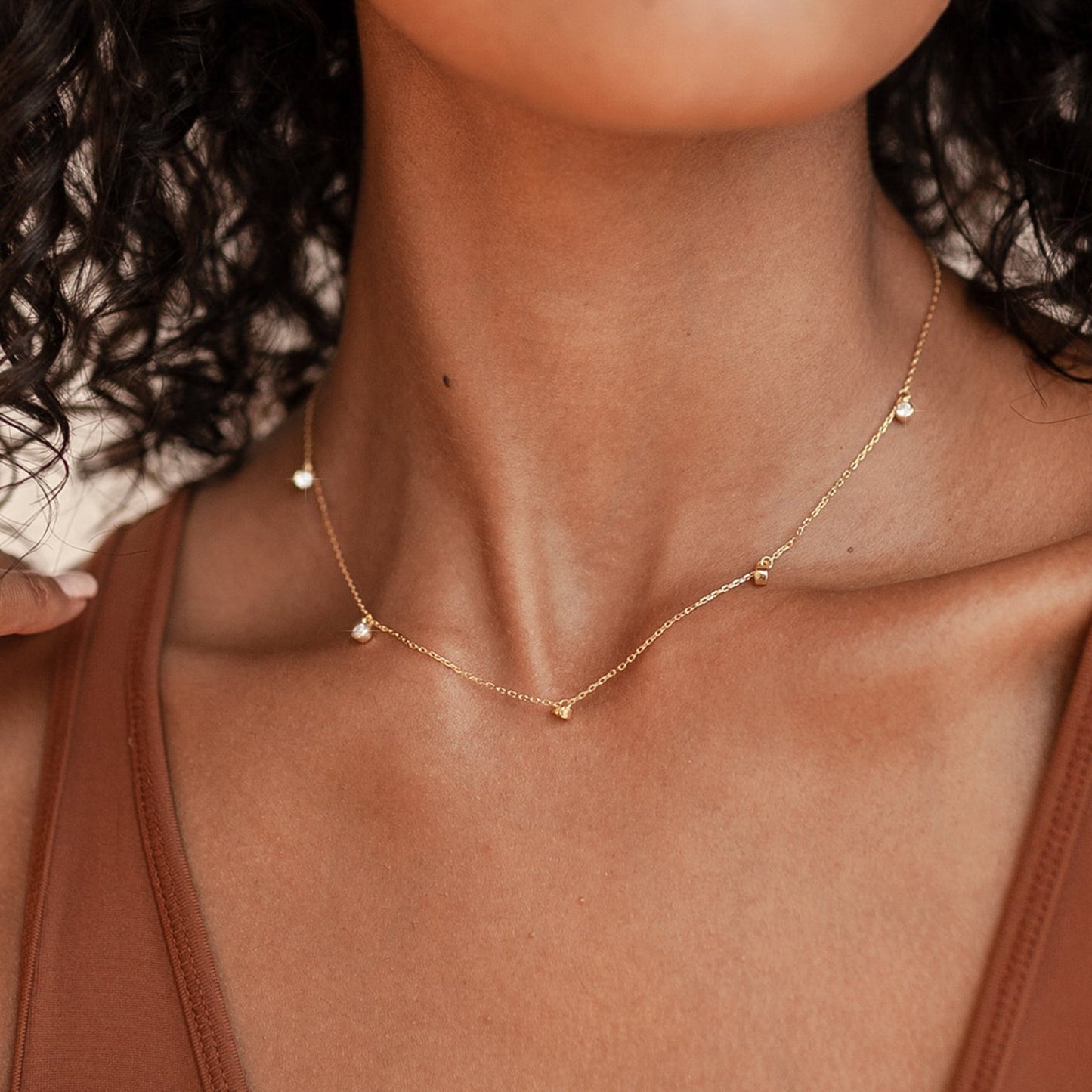 Gold CZ Drop Station Necklace