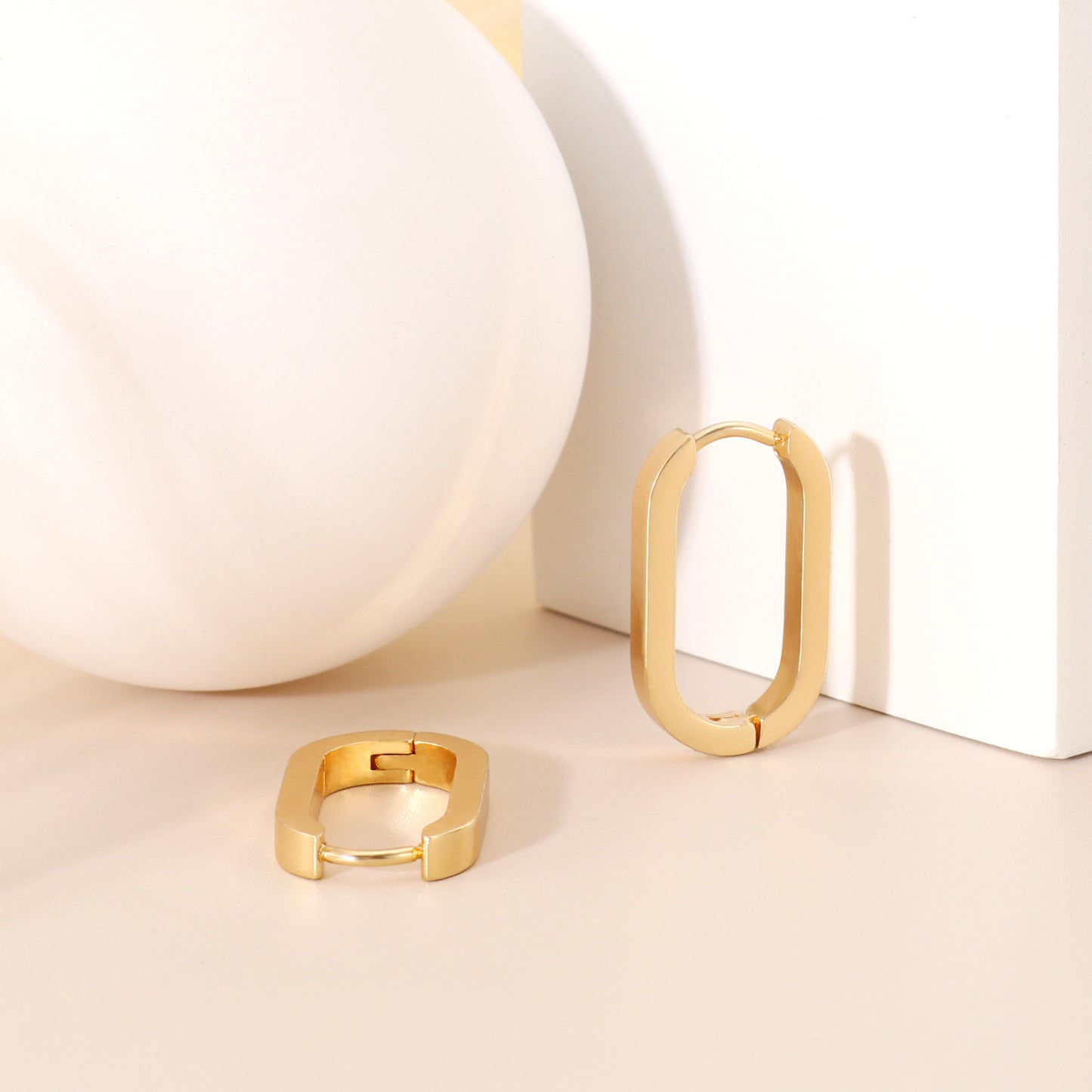 Gold Rectangle Oval Hoop Earrings