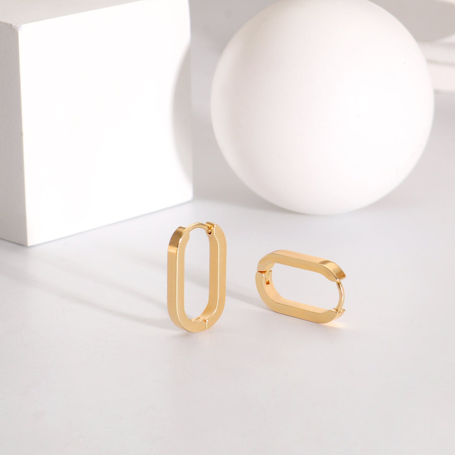 Gold Rectangle Oval Hoop Earrings