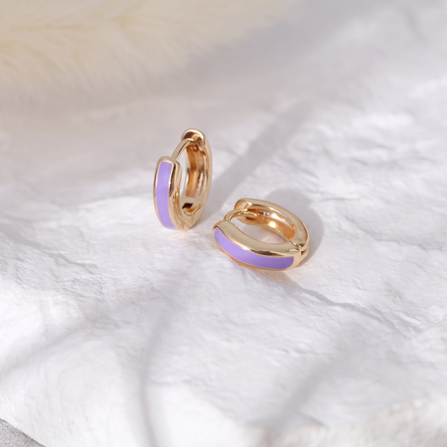 Light Purple Enamel Huggie Hoop Earrings for Women