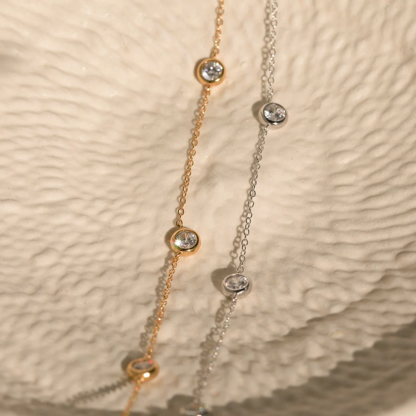 Gold Clear CZ Station Necklace