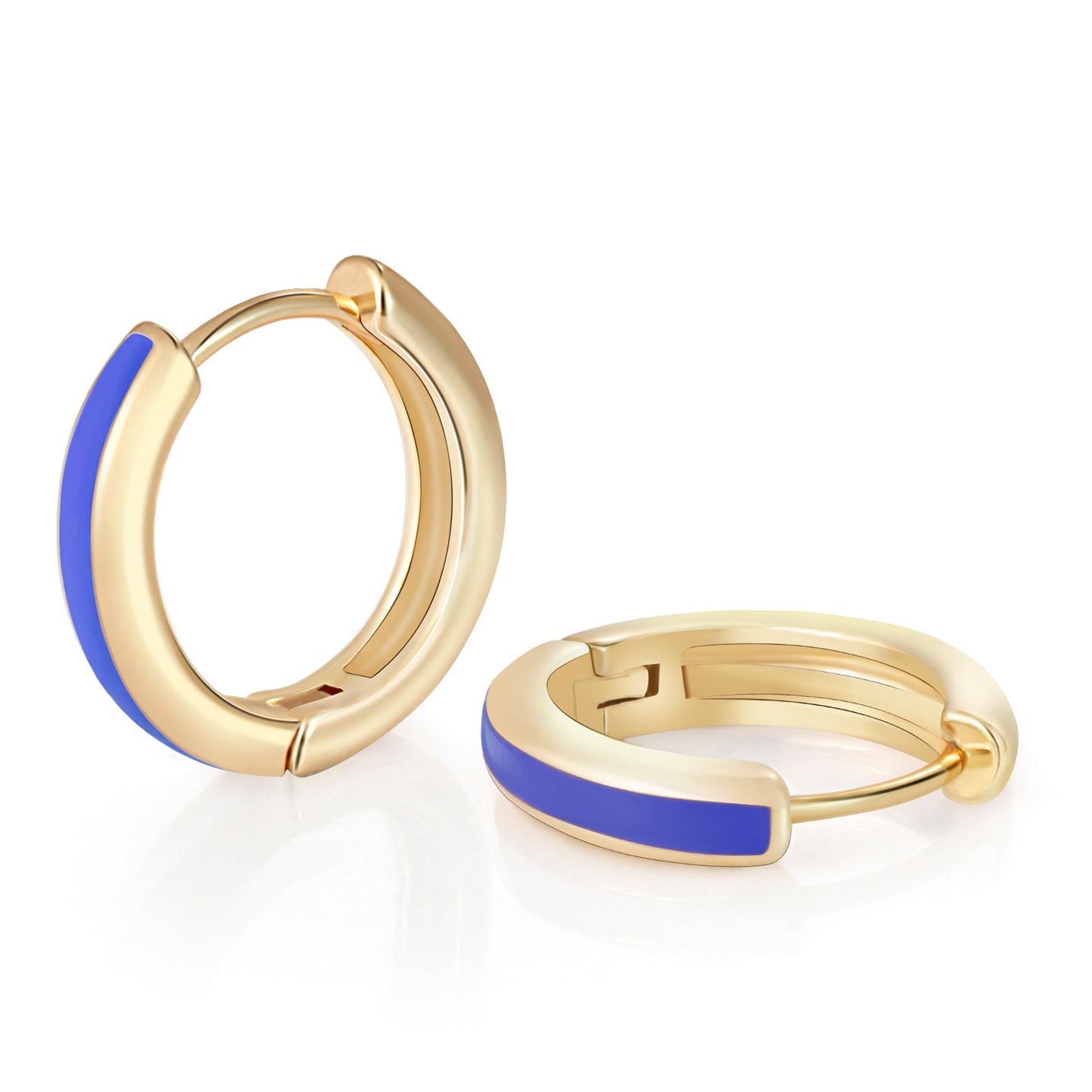 Royal Blue Enamel Huggie Hoop Earrings for Women