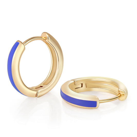 Royal Blue Enamel Huggie Hoop Earrings for Women