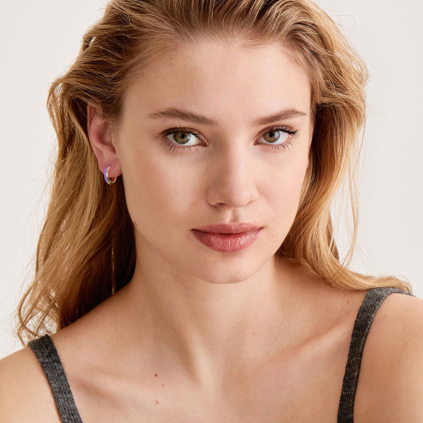 Light Purple Enamel Huggie Hoop Earrings for Women