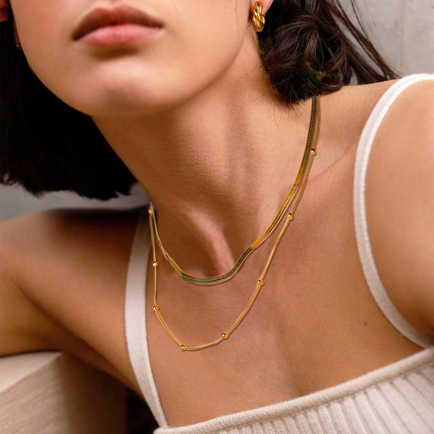 Layered Gold Herringbone Necklace