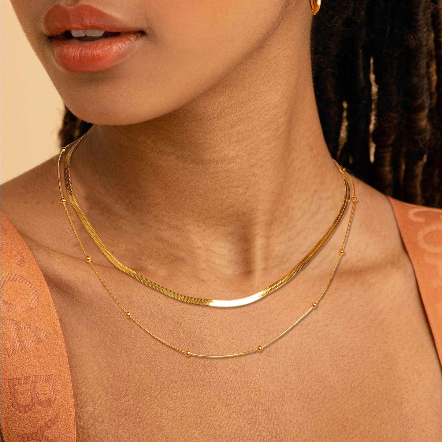 Layered Gold Herringbone Necklace
