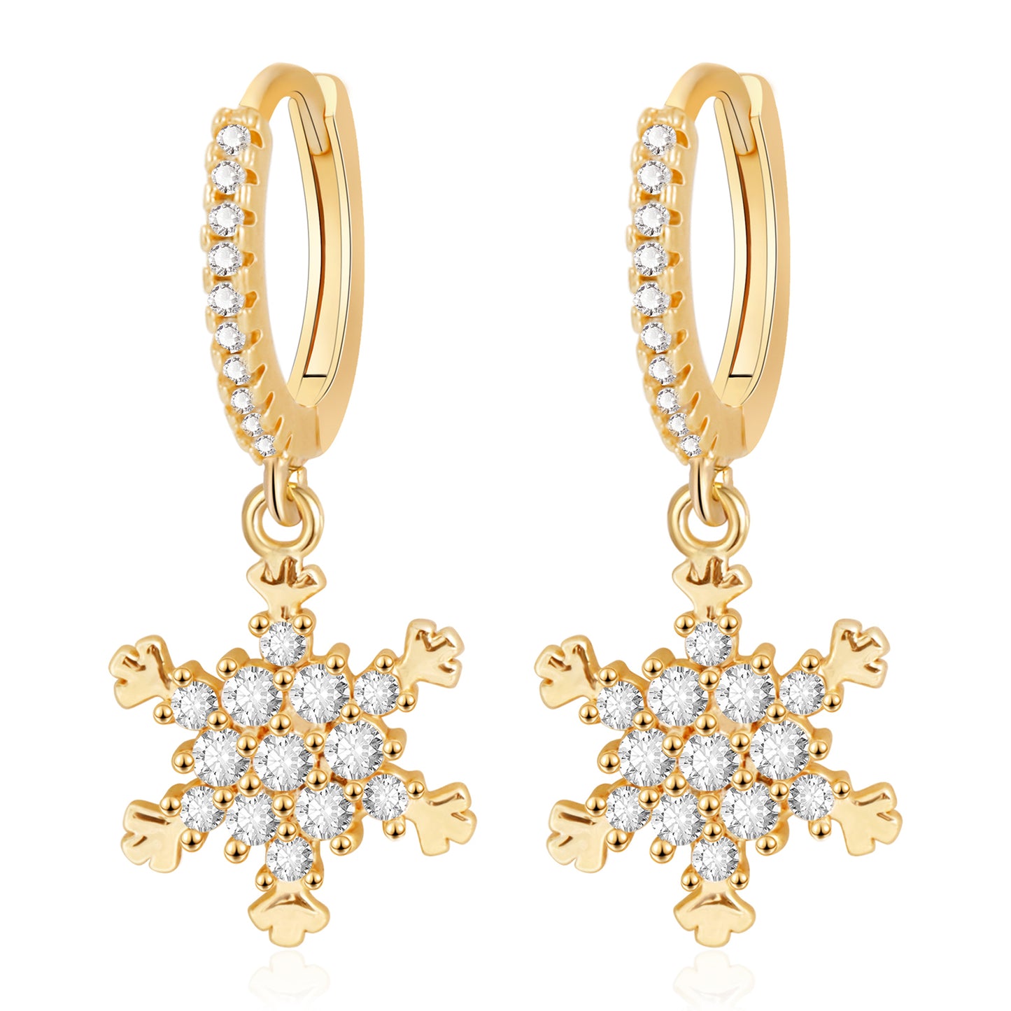 Pave Snowflake Drop Huggie Earrings