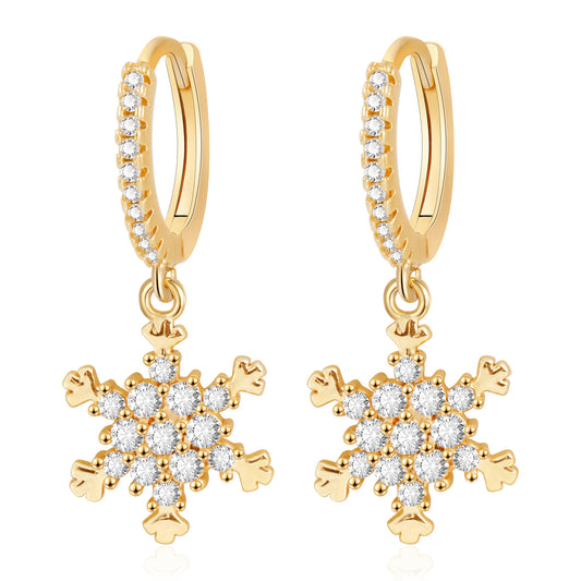 Pave Snowflake Drop Huggie Earrings