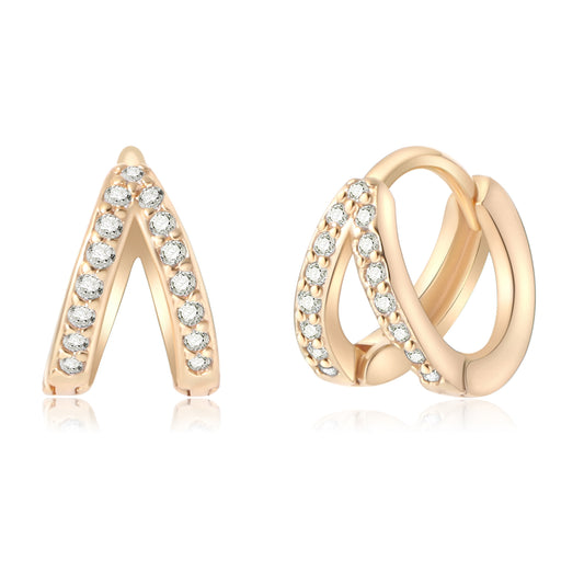 18K Gold Plated CZ Double Split Hoop Earrings