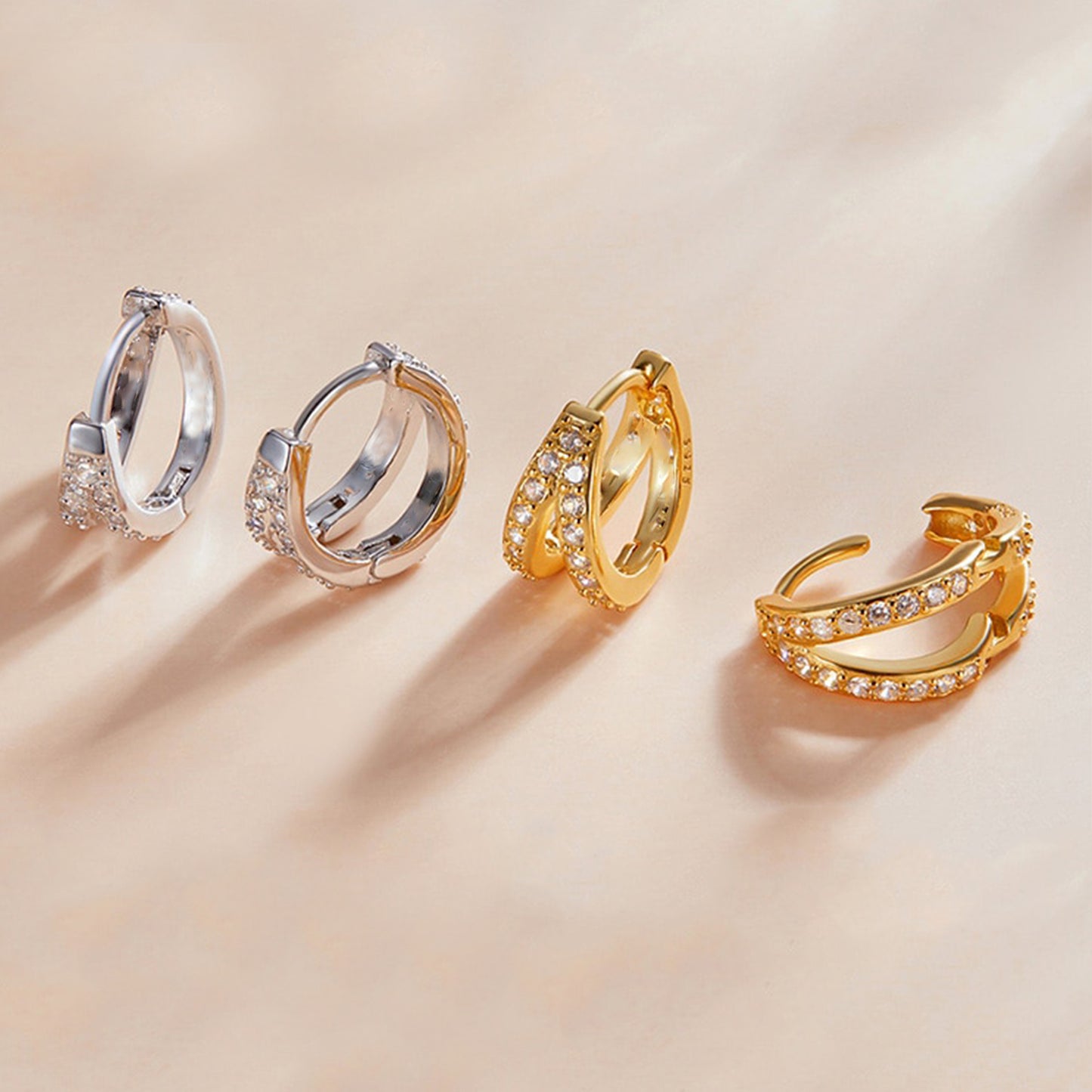 18K Gold Plated CZ Double Split Hoop Earrings