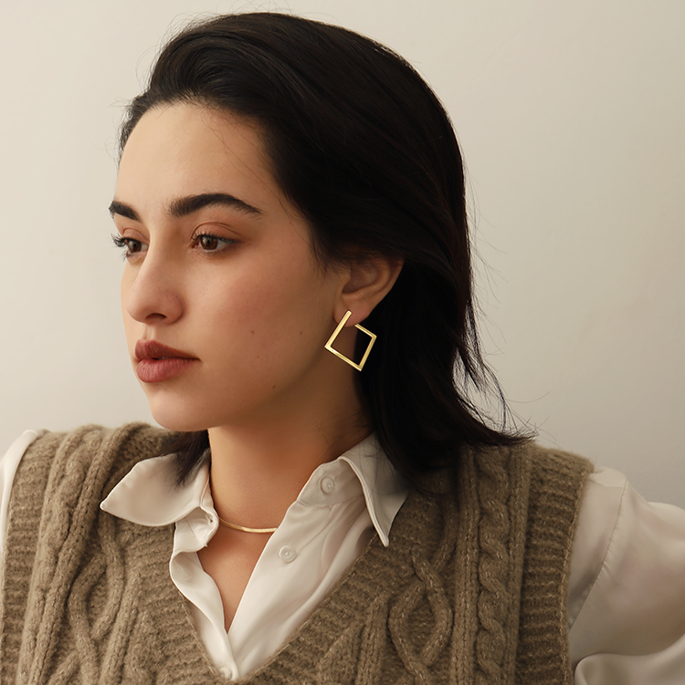 Gold Square Hoop Earrings for Women