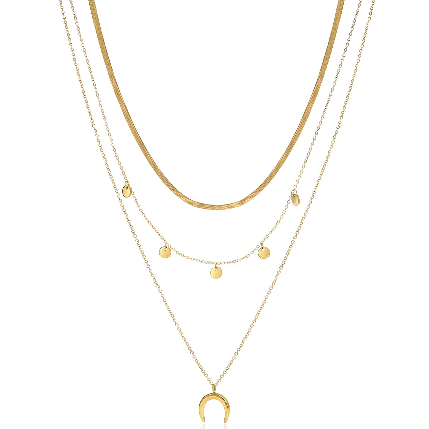 Triple Strand Disc Moon Necklace