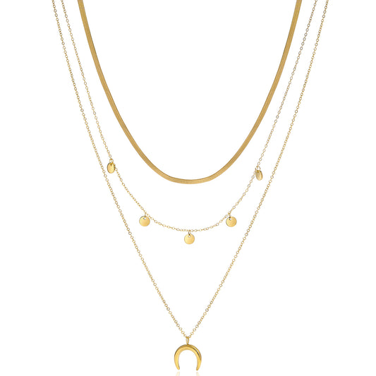 Triple Strand Disc Moon Necklace