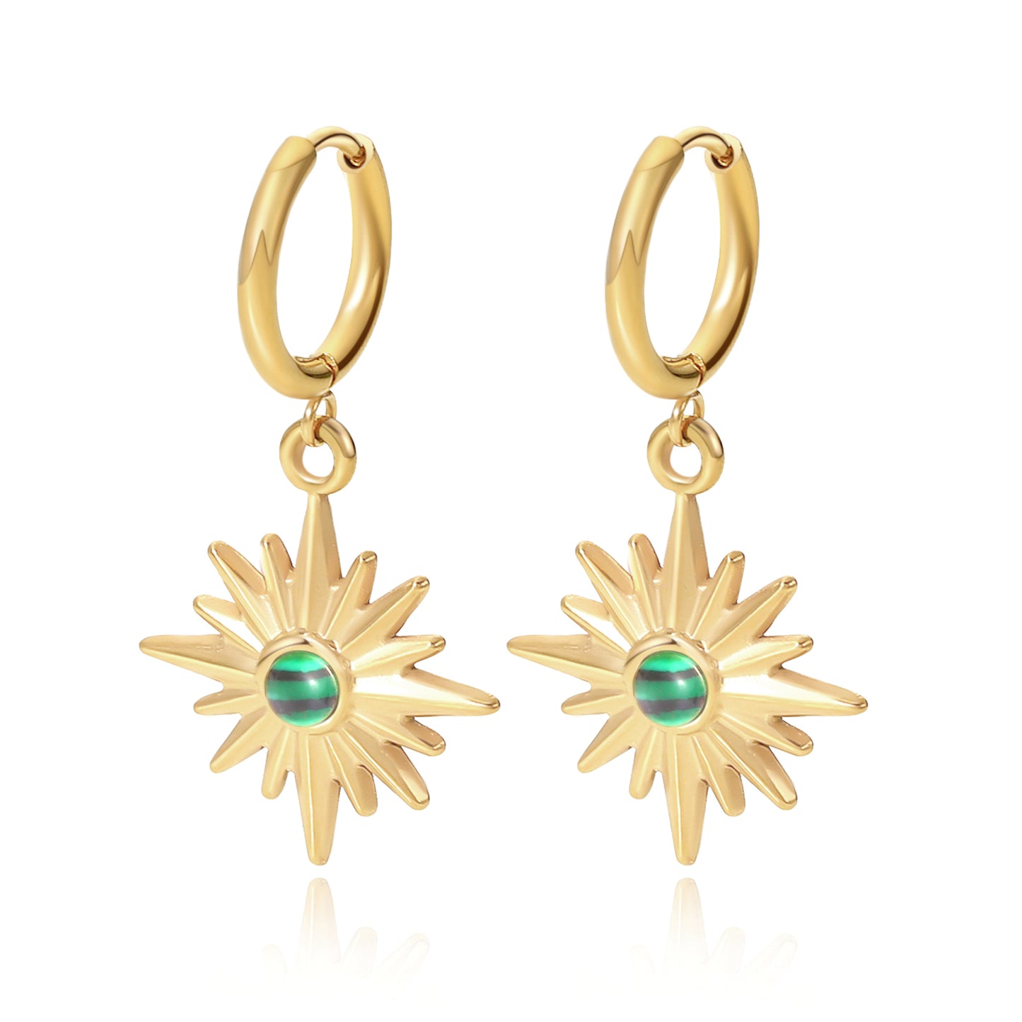 Orange / Green Onyx Star Drop Hoop Earrings