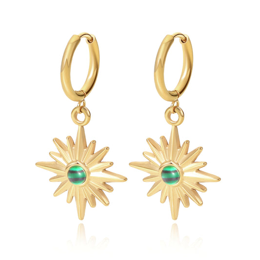 Orange / Green Onyx Star Drop Hoop Earrings