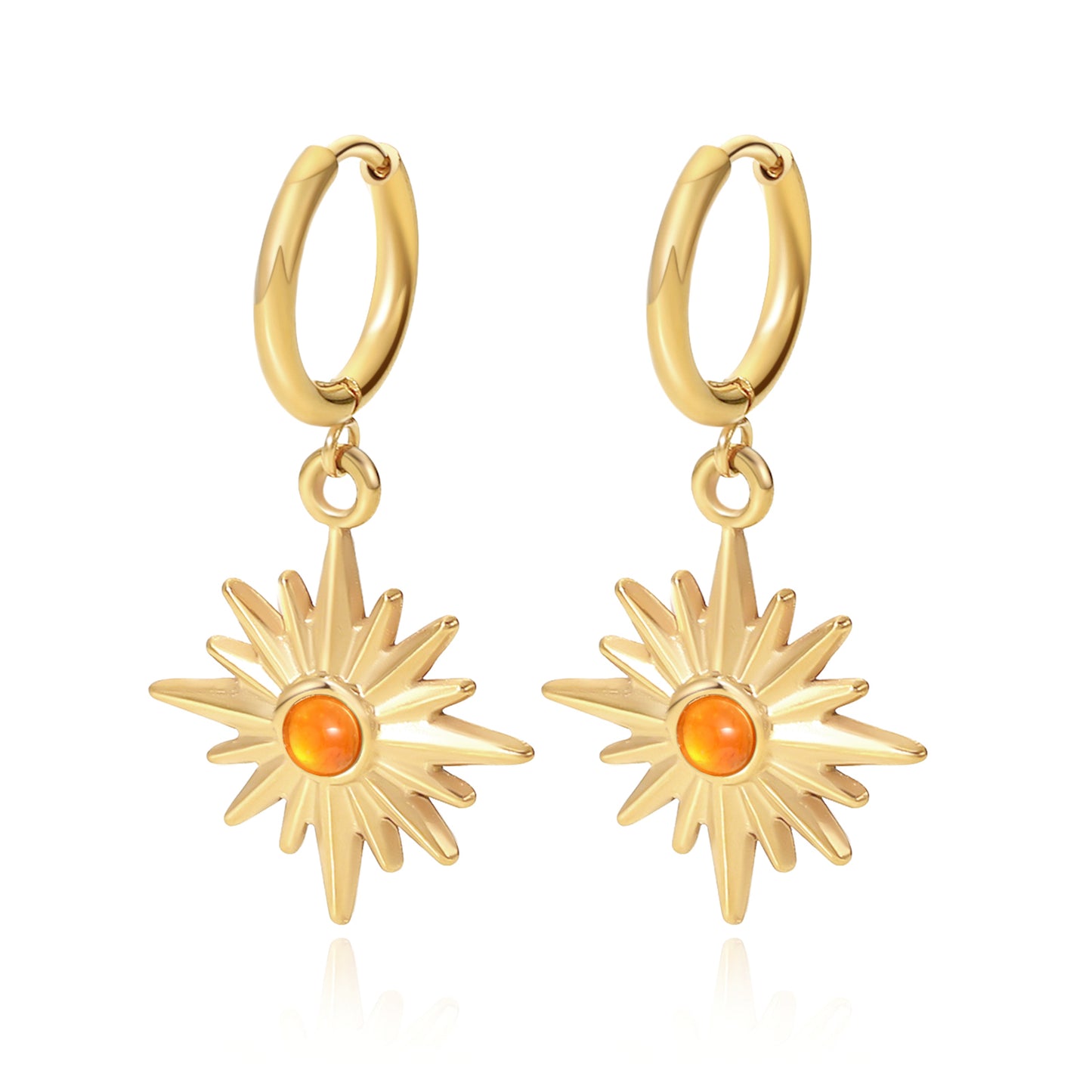 Orange / Green Onyx Star Drop Hoop Earrings