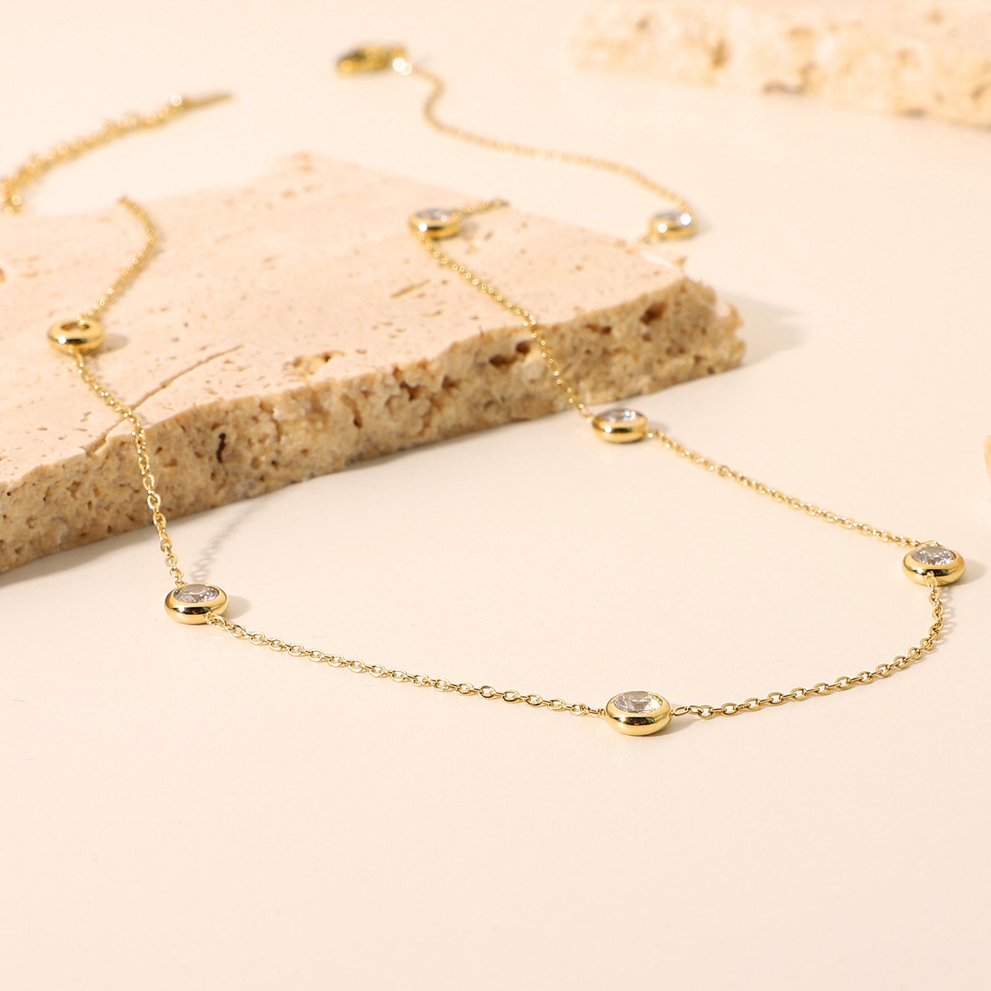 Gold Clear CZ Station Necklace