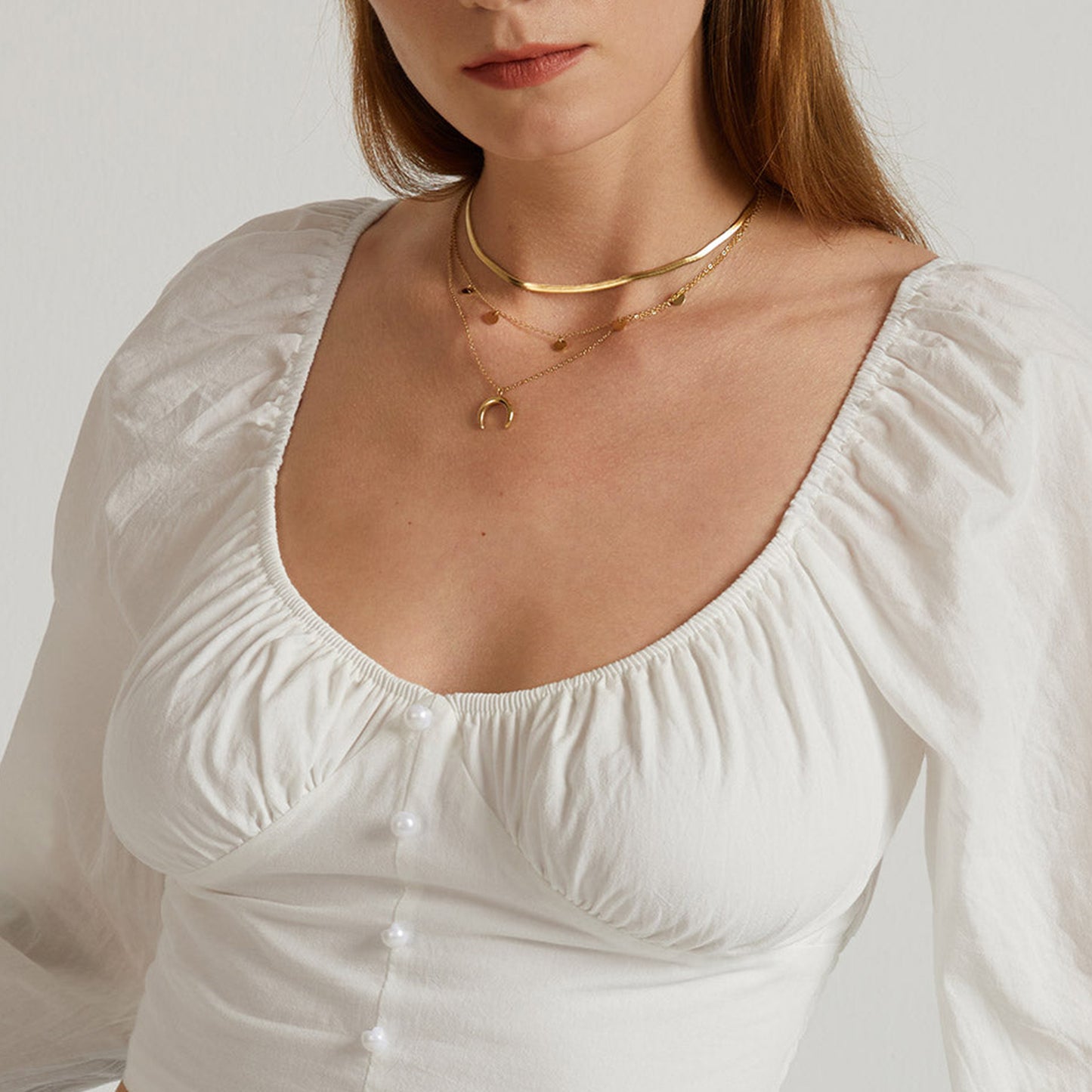 Triple Strand Disc Moon Necklace