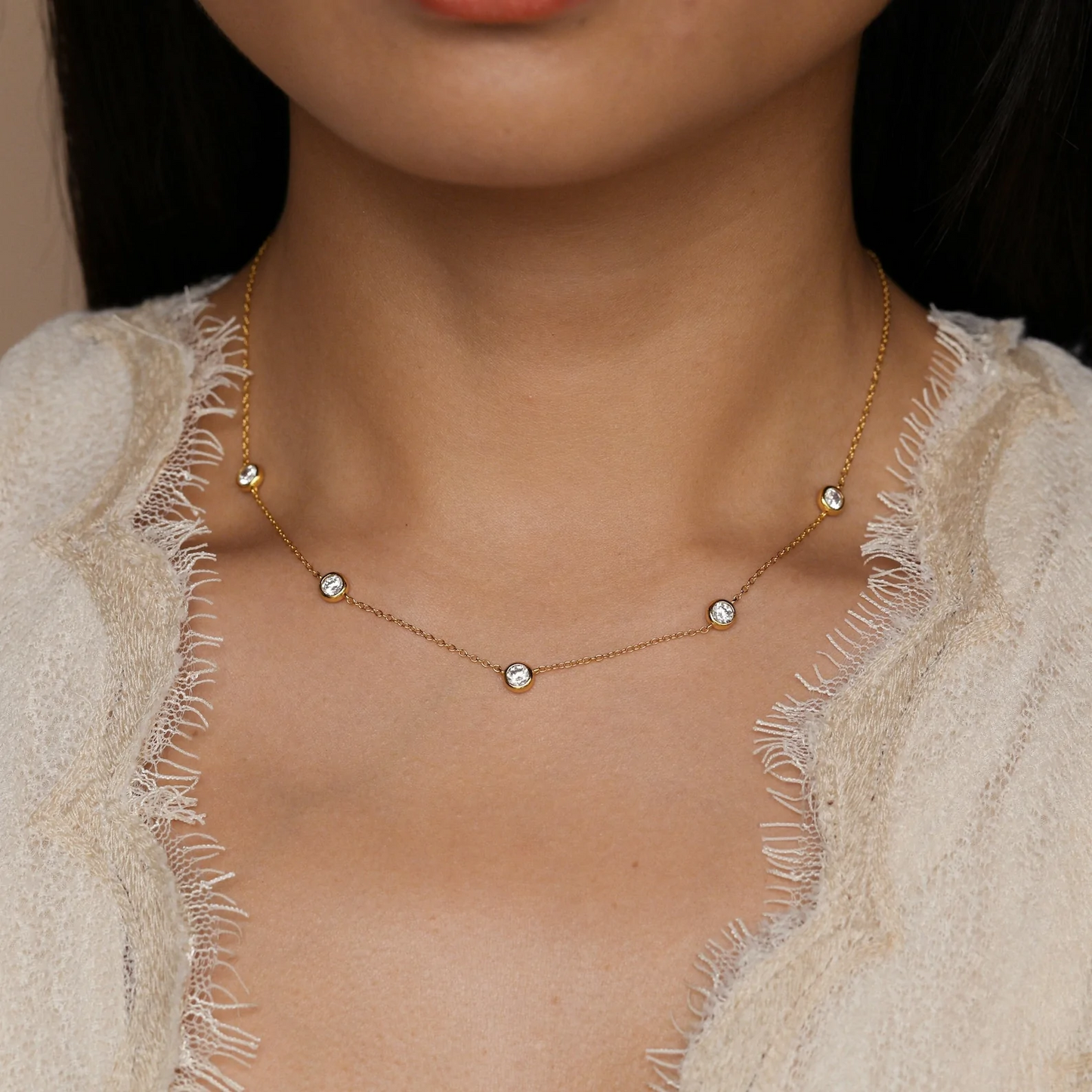 Gold Clear CZ Station Necklace