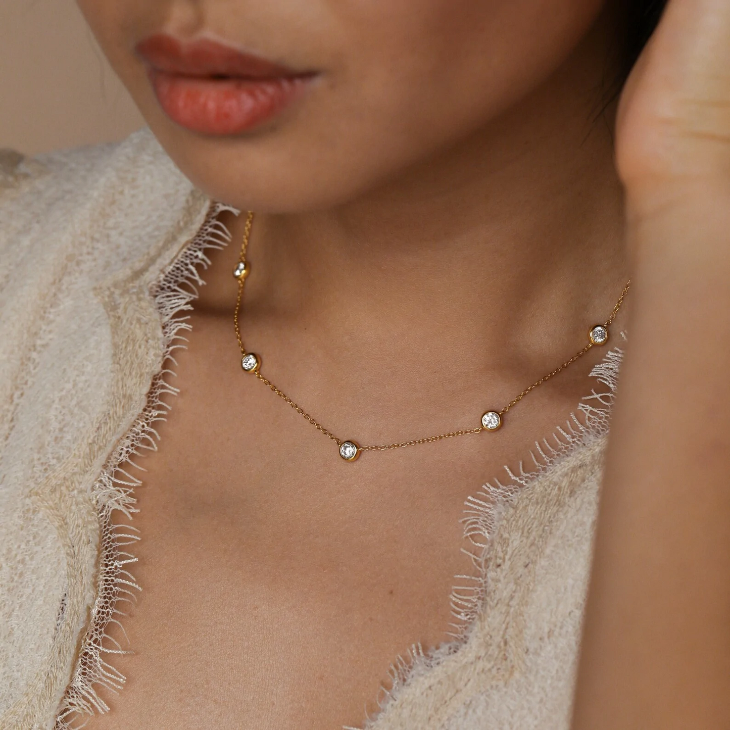 Gold Clear CZ Station Necklace