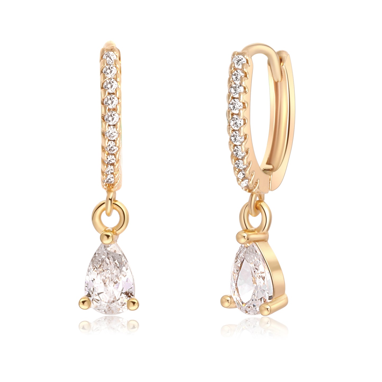 Pave Rhinestone Teardrop Drop Huggie Earrings