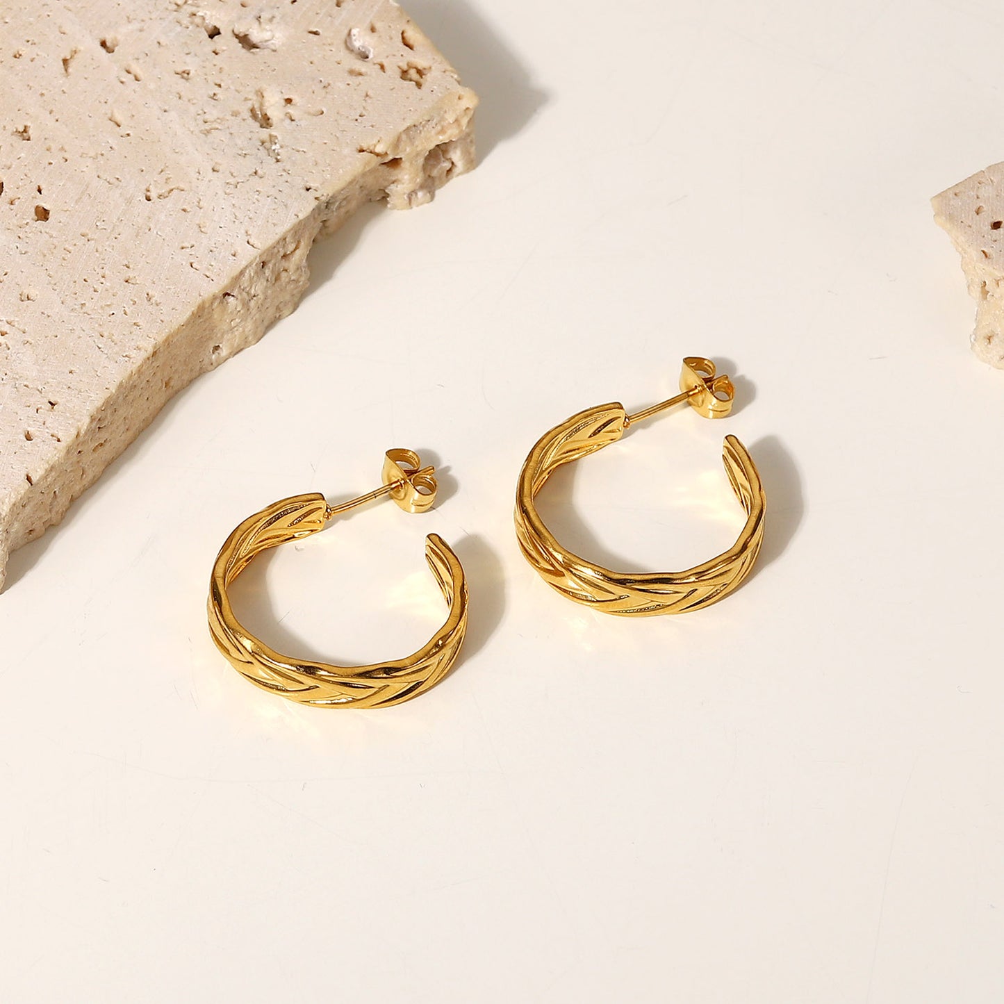 18K Gold Textured Hoop Earrings