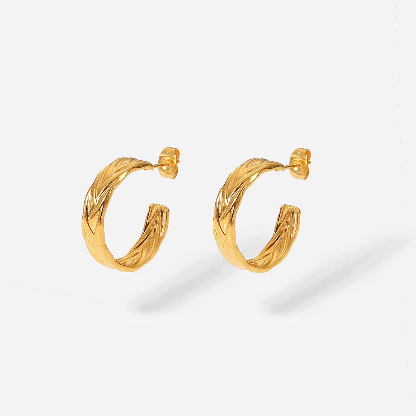 18K Gold Textured Hoop Earrings