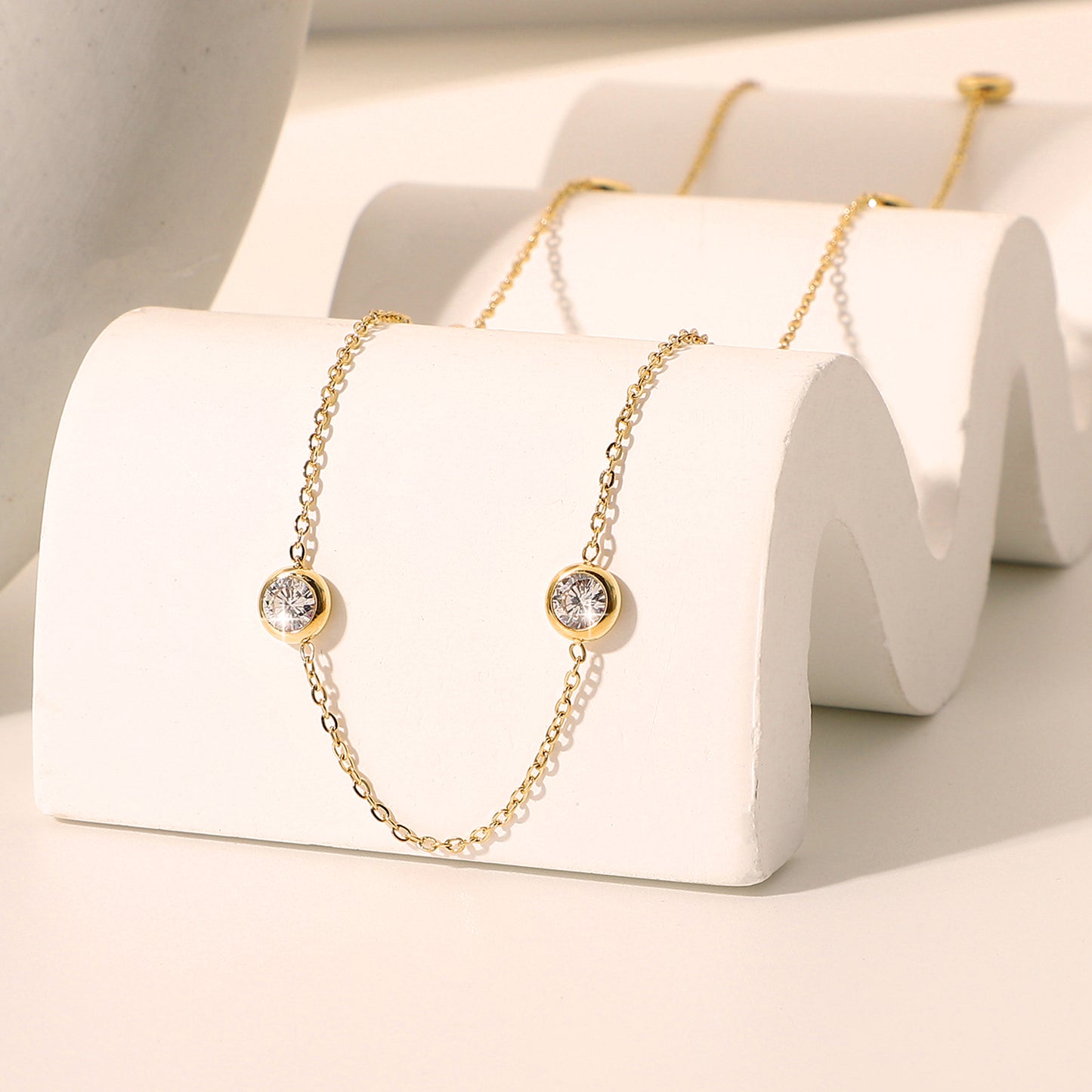 Gold Clear CZ Station Necklace